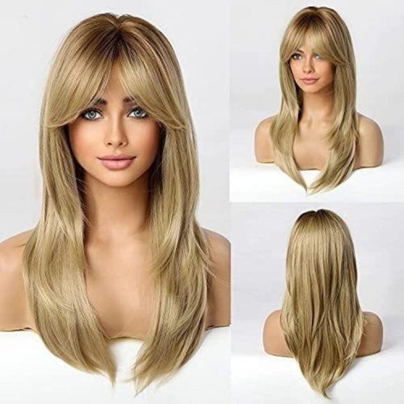 Long Dark Rooted Blonde Wigs | 24 Inches - Picture 1 of 7